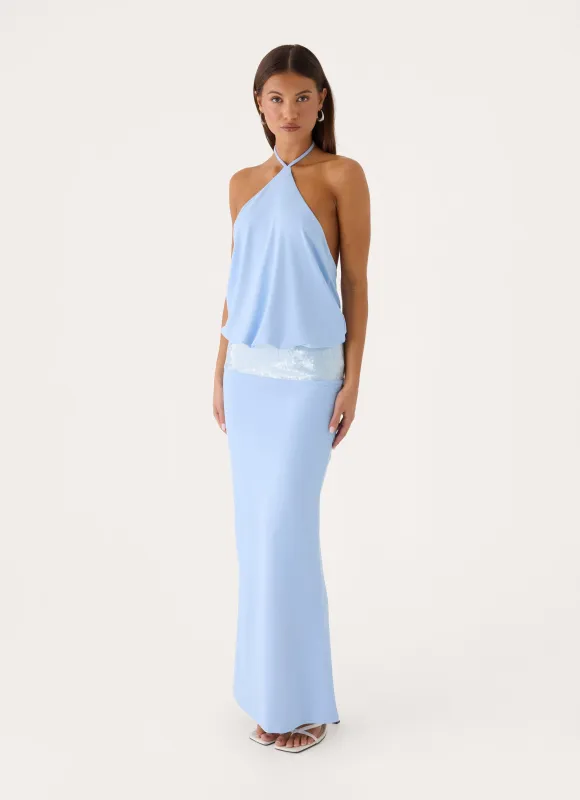 Marcie Halter Maxi Dress - Powder Blue made by Peppermayo