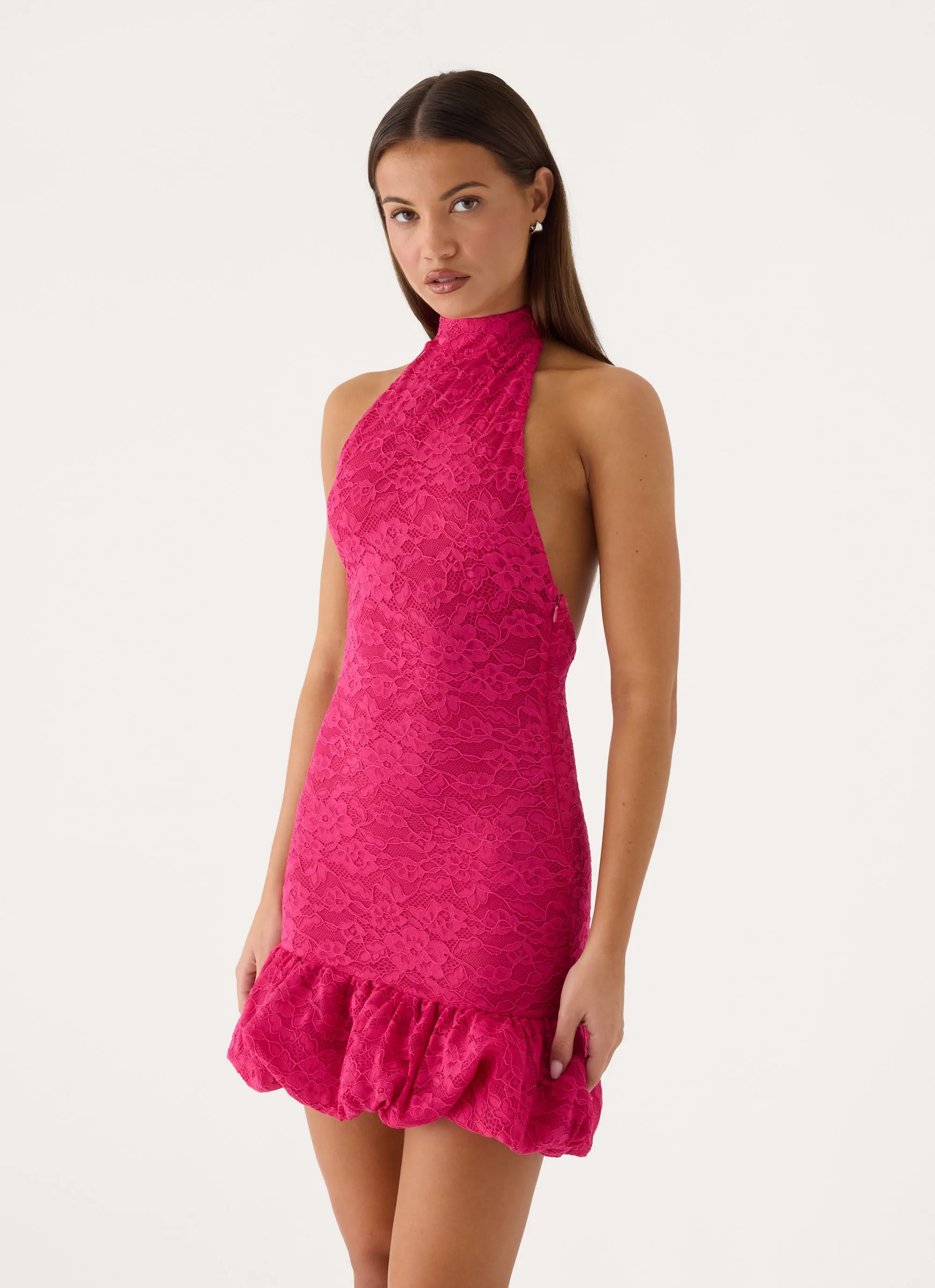 Anari Lace Mini Dress - Fuchsia sold by Peppermayo