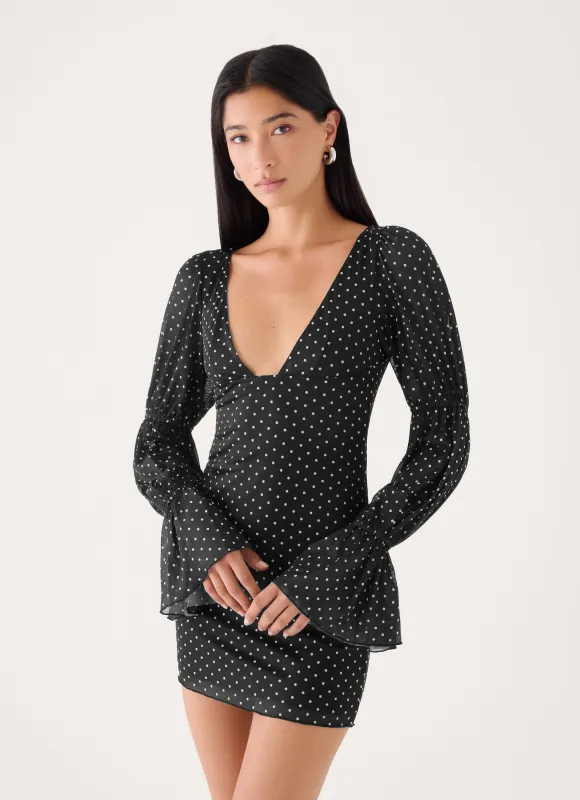Moonlight Drive Mini Dress - Black Polka Dot made by Peppermayo