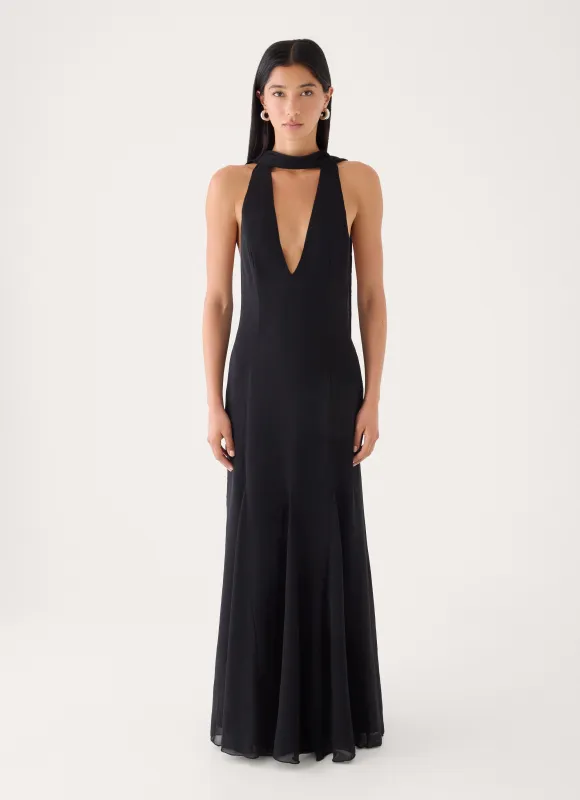 Off Script Scarf Maxi Dress - Black made by Peppermayo