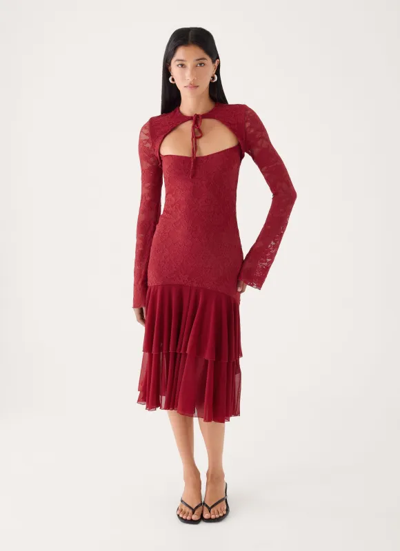Lenora Lace Midi Dress - Fire Red made by Peppermayo