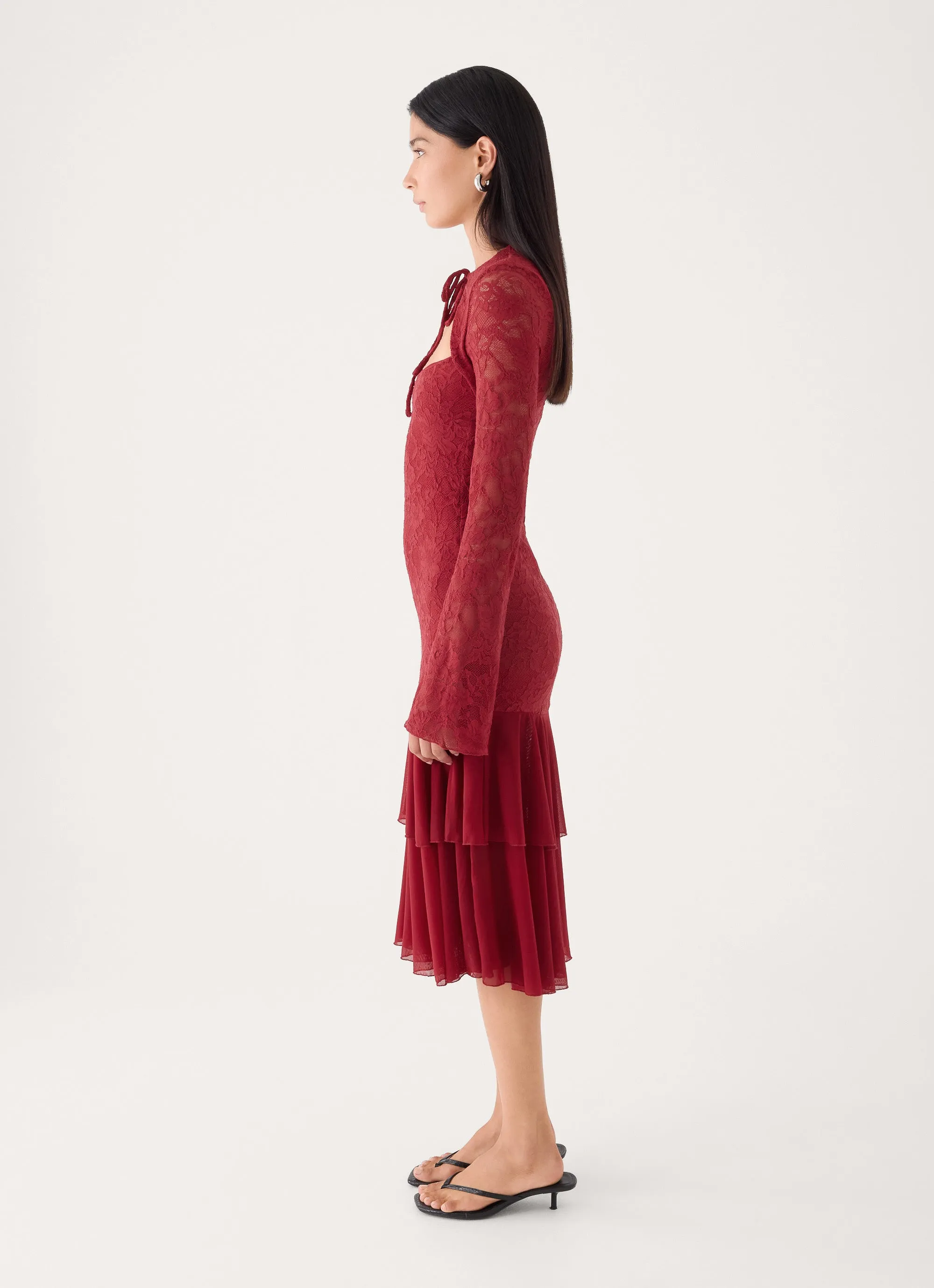Lenora Lace Midi Dress - Fire Red sold by Peppermayo product image thumbnail 3