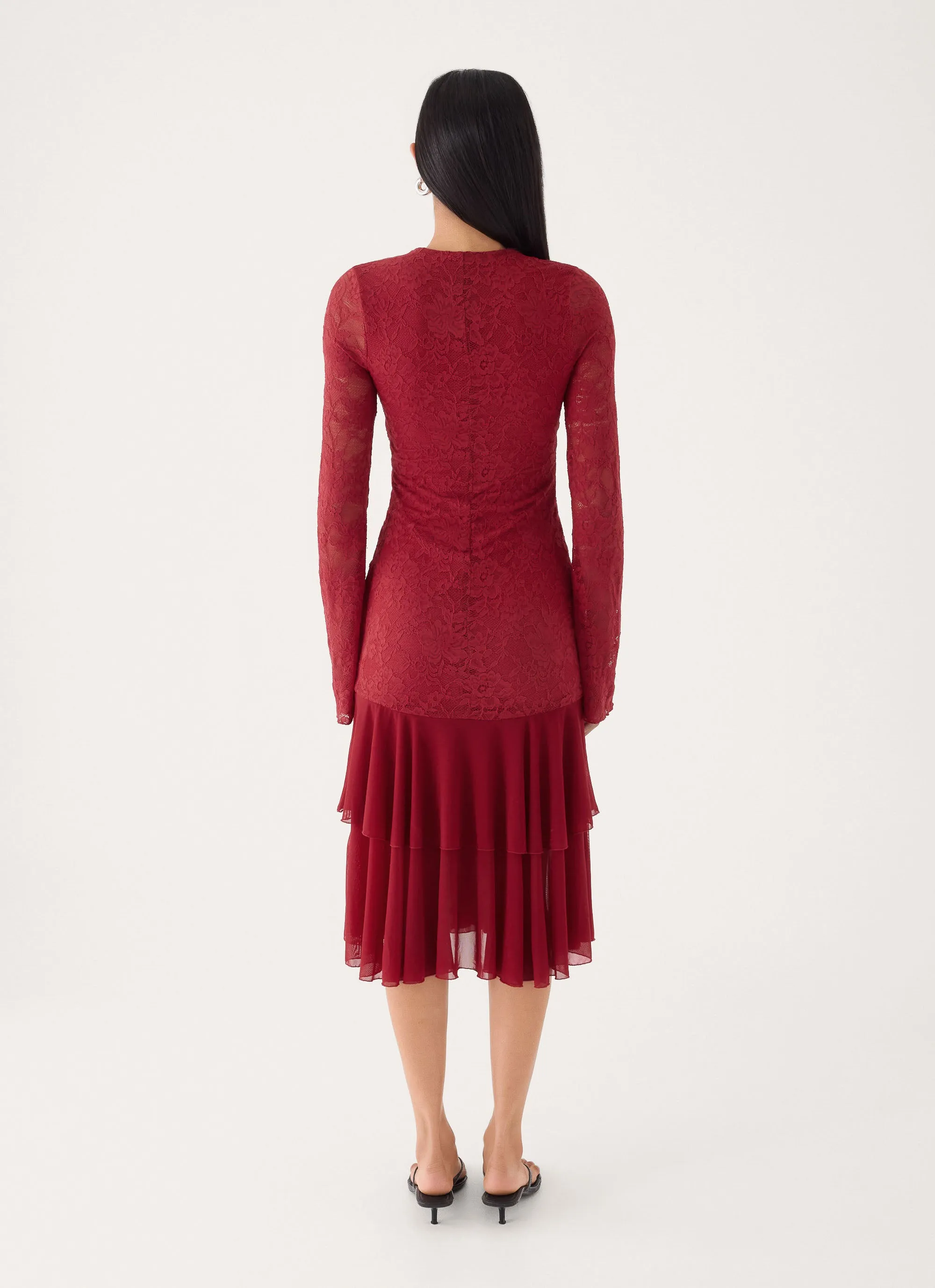 Lenora Lace Midi Dress - Fire Red sold by Peppermayo product image thumbnail 2