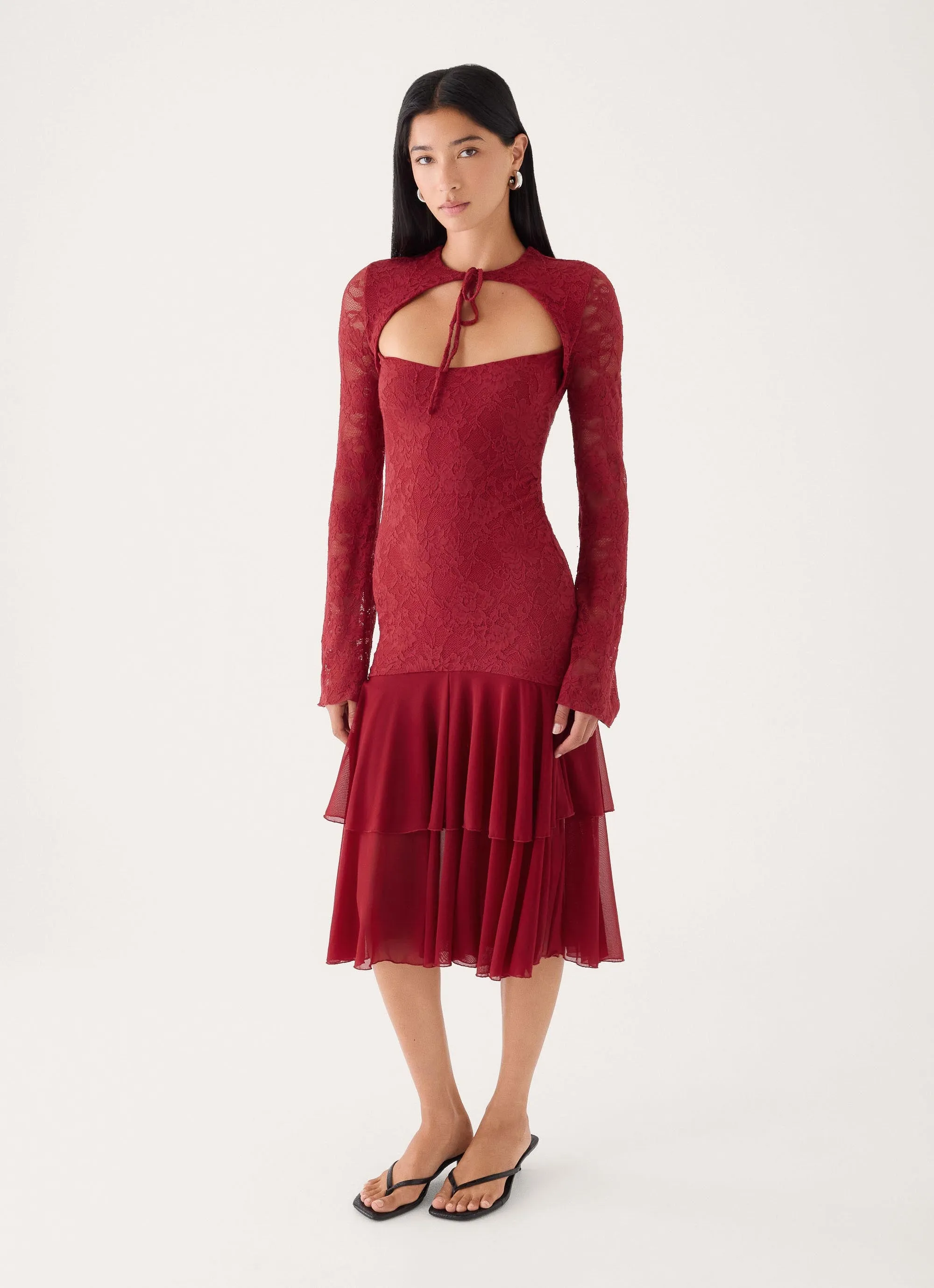 Lenora Lace Midi Dress - Fire Red sold by Peppermayo product image thumbnail 5