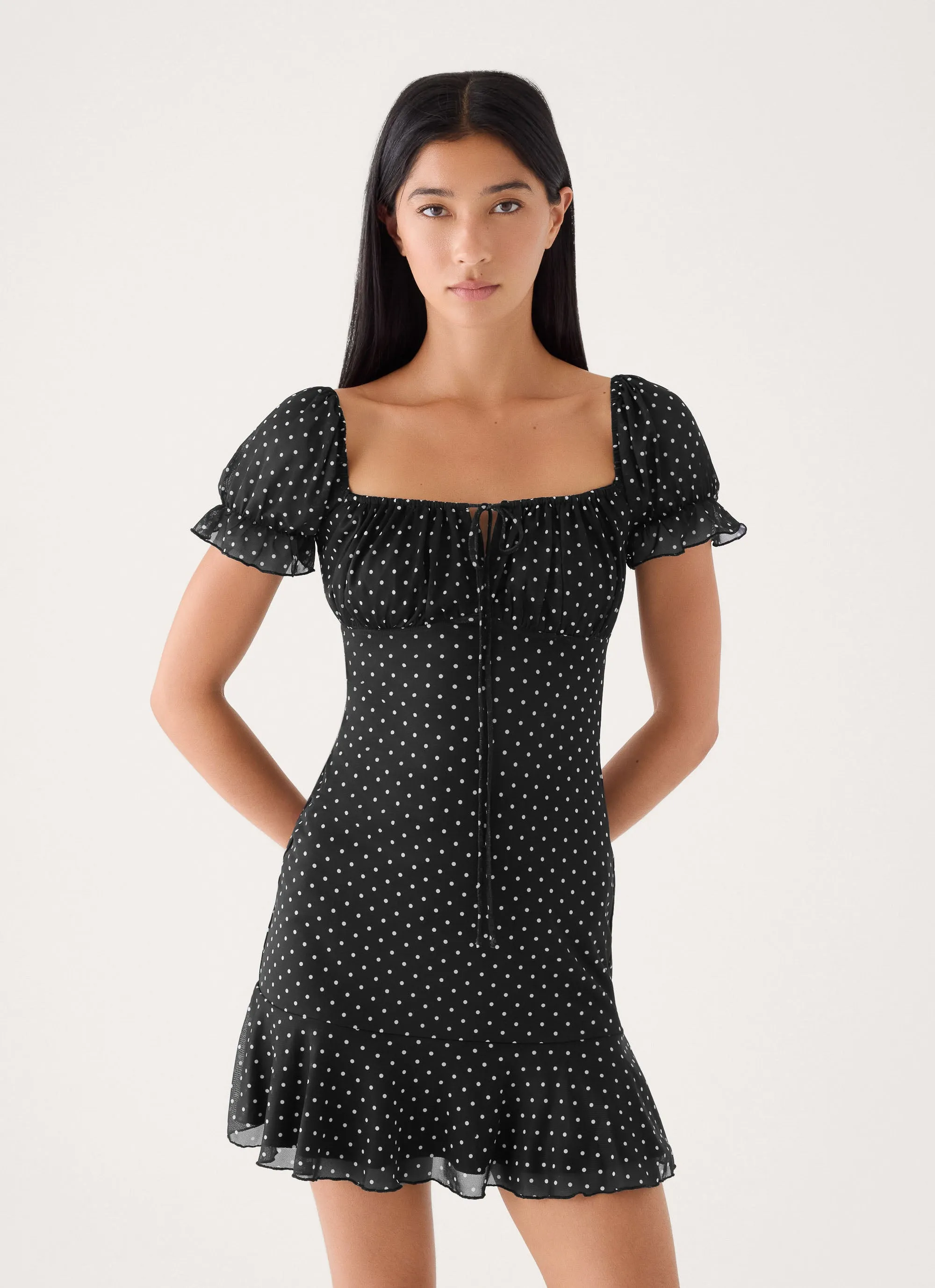 Cathedral Mini Dress - Black Polka Dot sold by Peppermayo