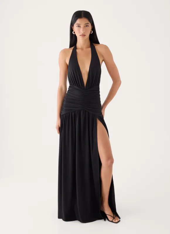Makena Halter Maxi Dress - Black made by Peppermayo