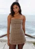 Vivenda Strapless Mini Dress - Brown Plaid sold by Peppermayo