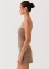 Vivenda Strapless Mini Dress - Brown Plaid sold by Peppermayo