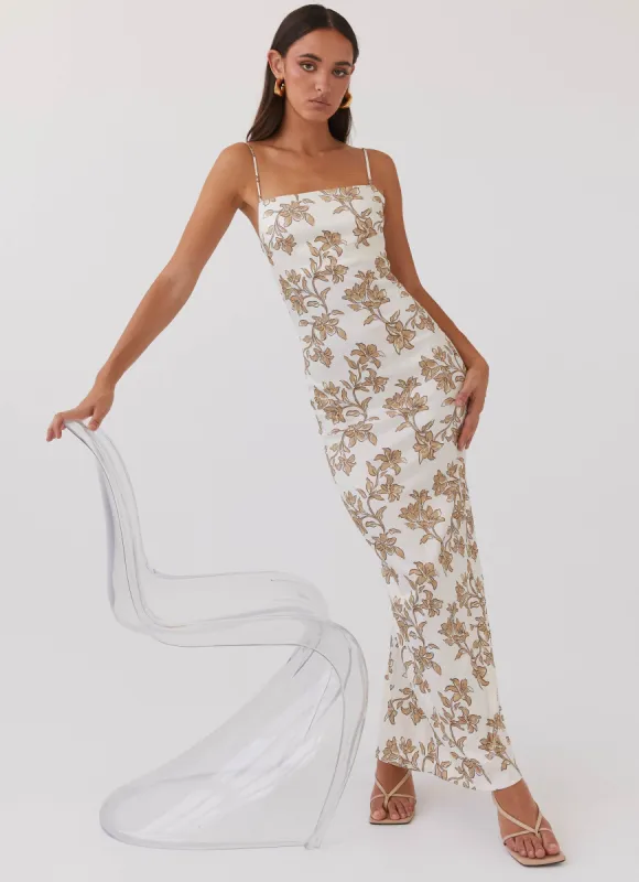 Lara Satin Maxi Dress - Hazel Bloom sold by Peppermayo