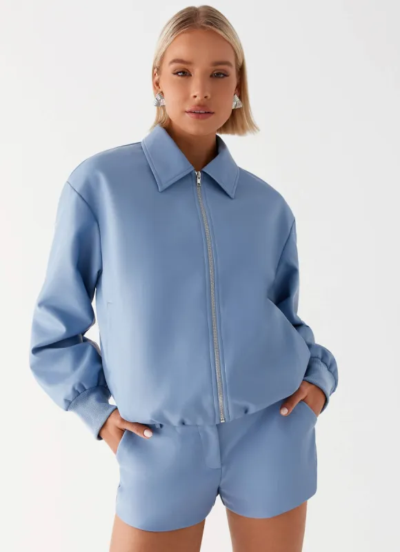 Aspen Oversized Bomber Jacket - Blue sold by Peppermayo