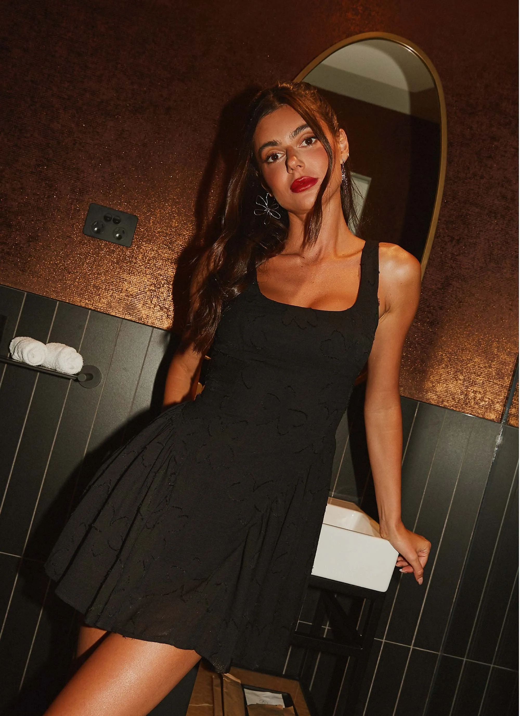 Evelyn Mini Dress - Black sold by Peppermayo