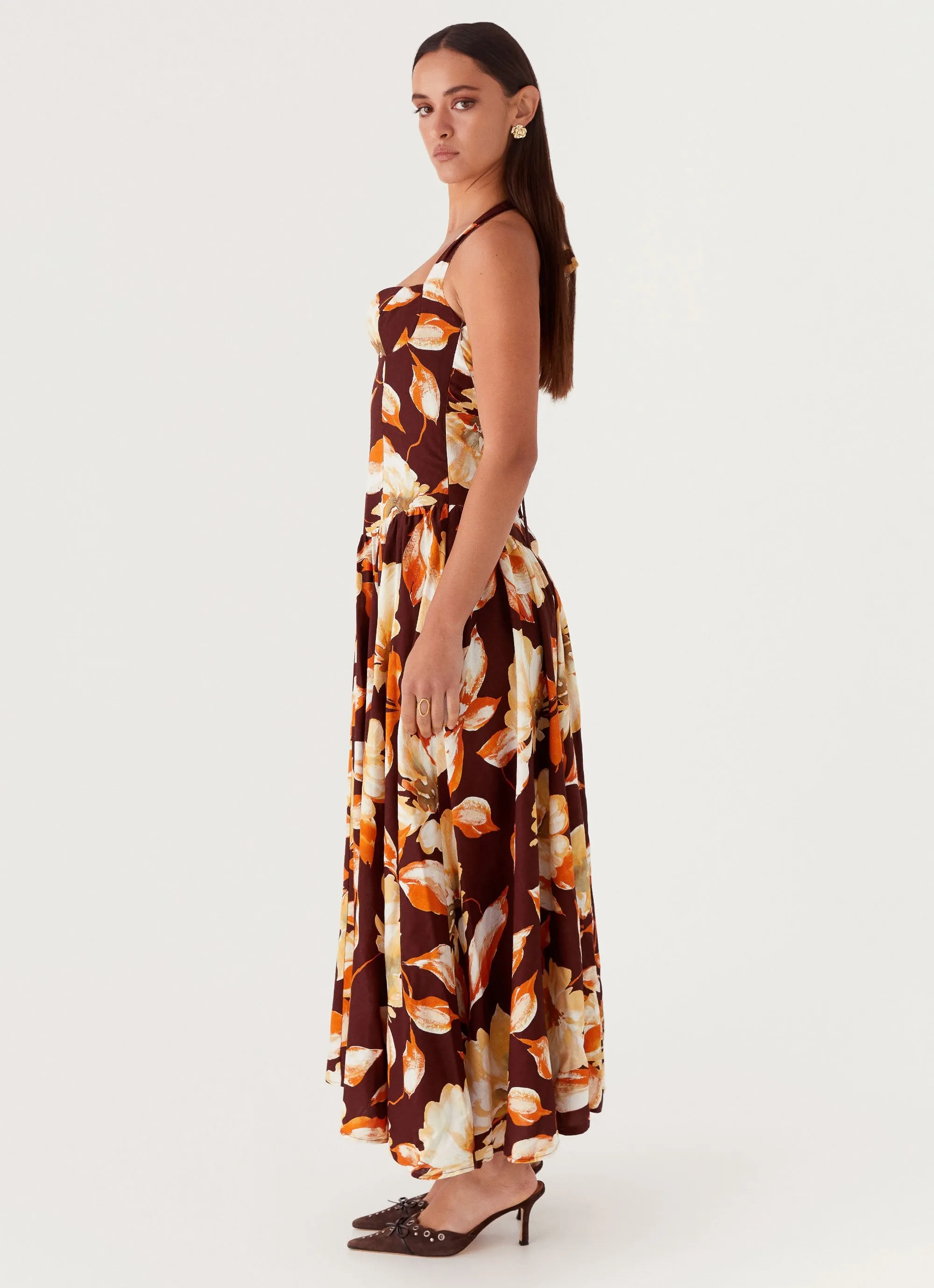 Dahlia Linen Maxi Dress - Brown Floral sold by Peppermayo product image thumbnail 4