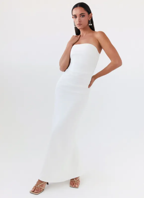 Danielle Strapless Maxi Dress - White sold by Peppermayo