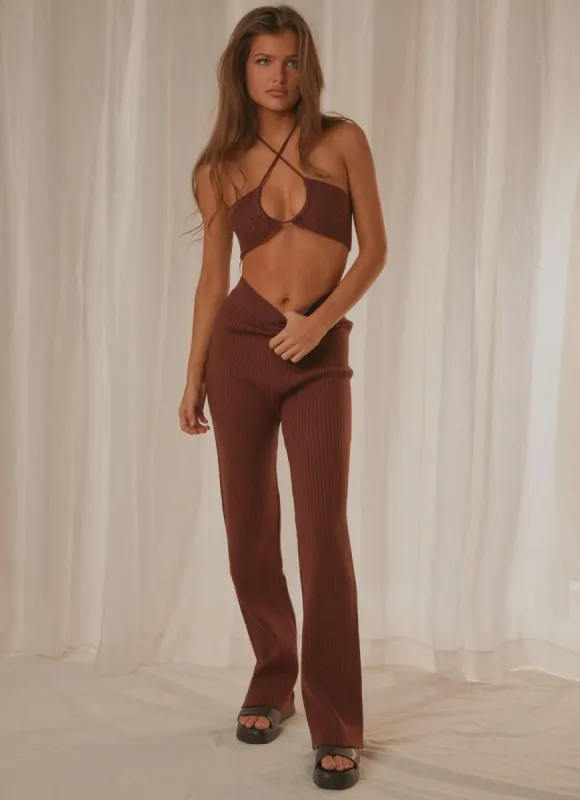 Only Vice Knit Pants - Chocolate sold by Peppermayo