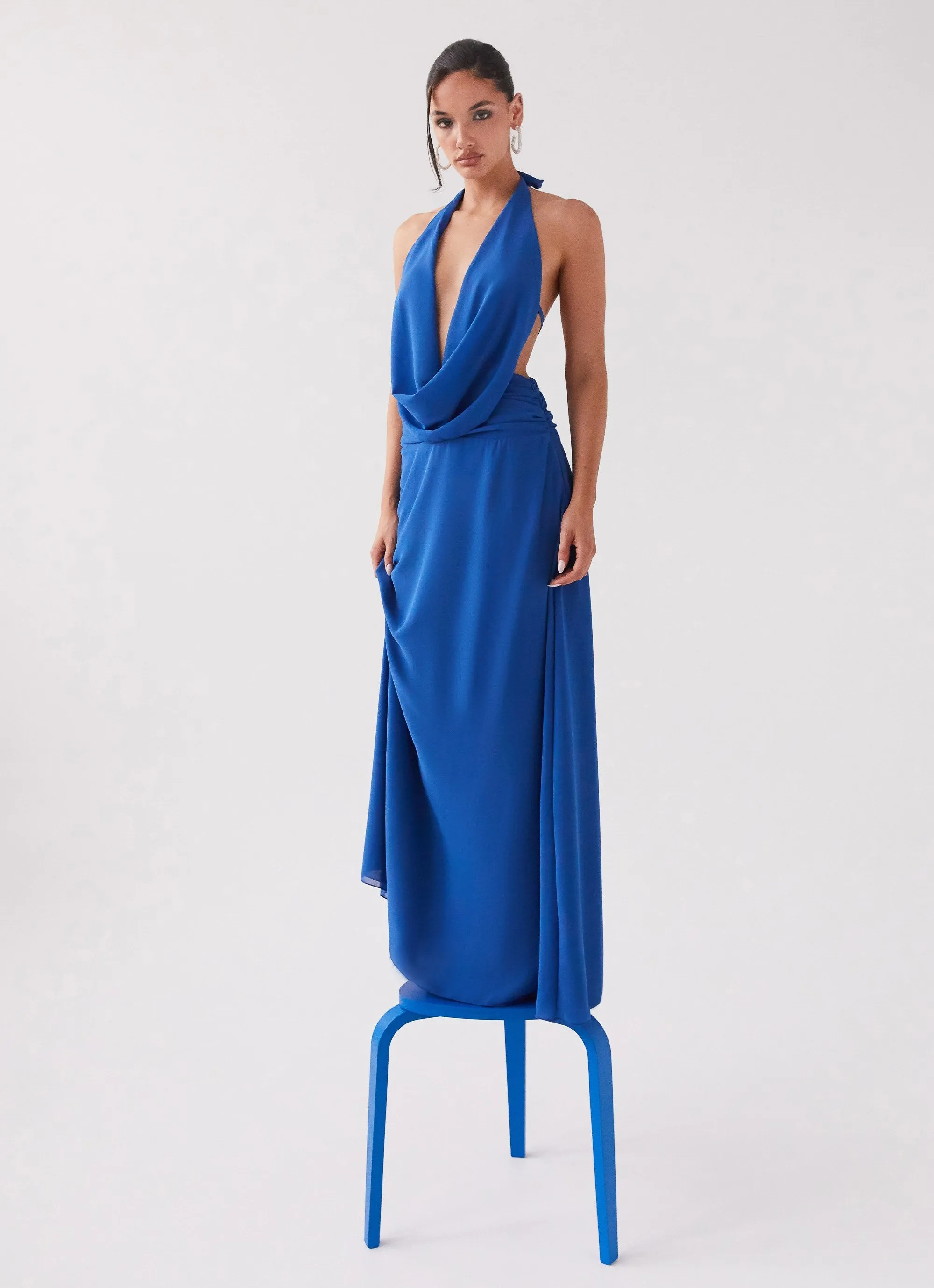 Elysia Chiffon Maxi Dress - Cobalt sold by Peppermayo