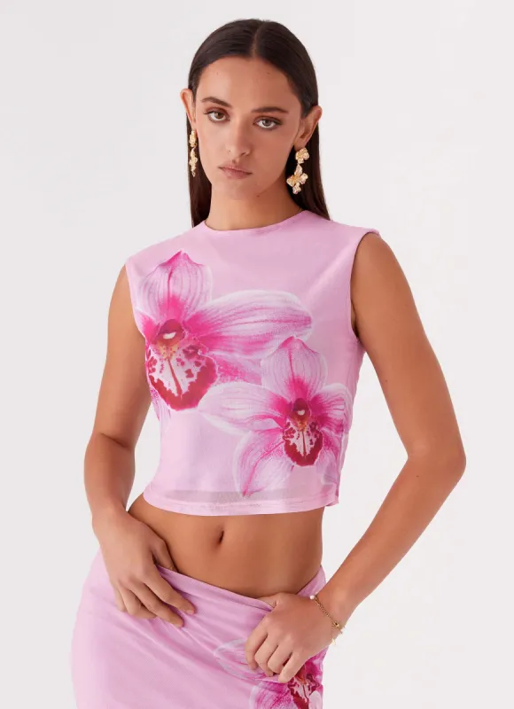 Waiting for Dawn Mesh Top - Pink Magnolia sold by Peppermayo