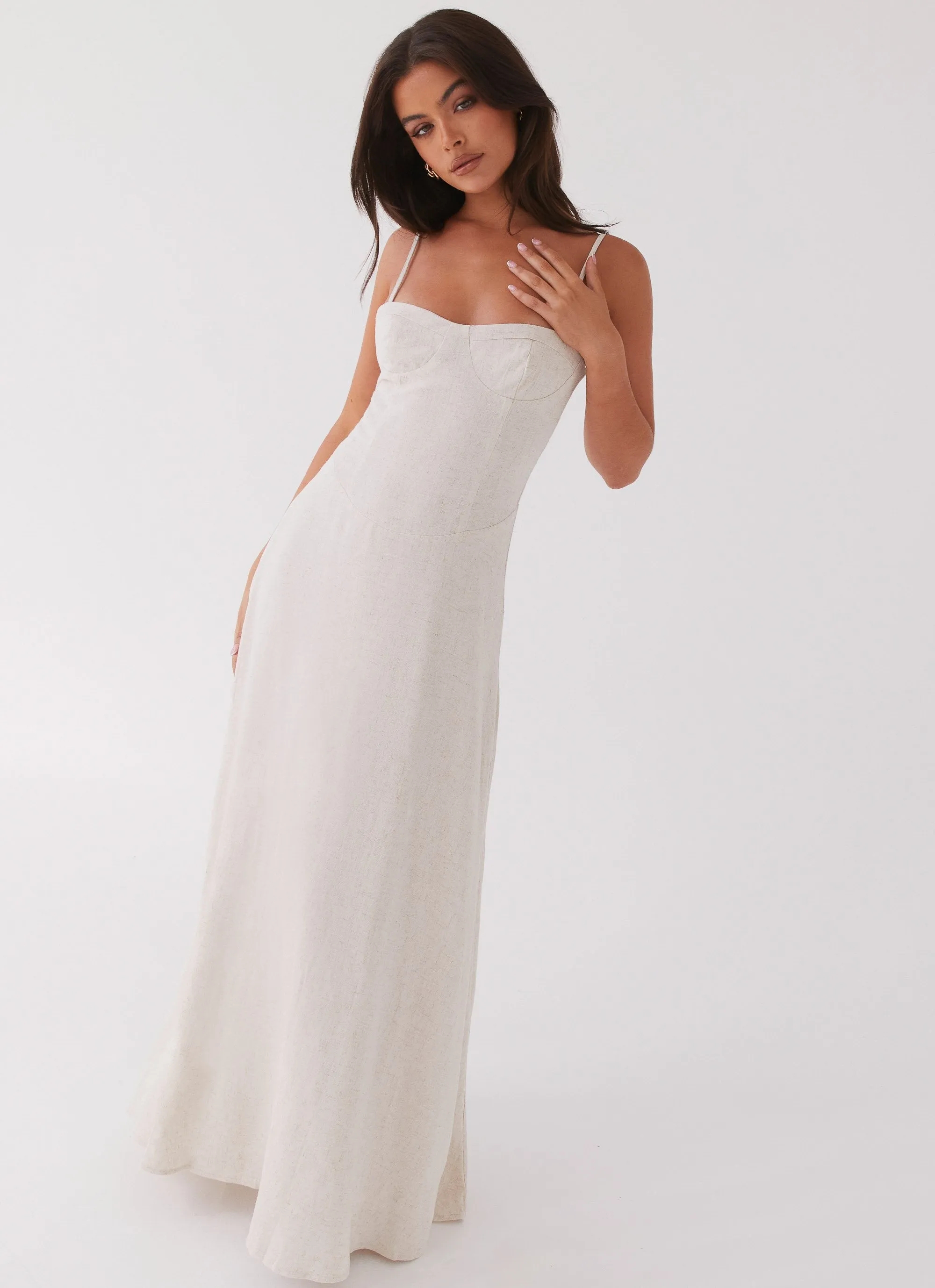 Angelina Linen Maxi Dress - Oatmeal sold by Peppermayo product image thumbnail 5