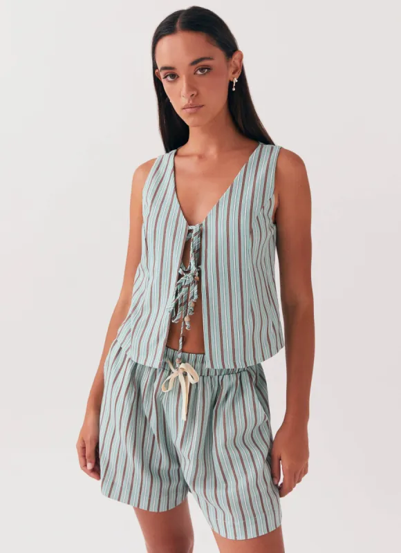 Tina Linen Vest Top - Coastal Stripe sold by Peppermayo