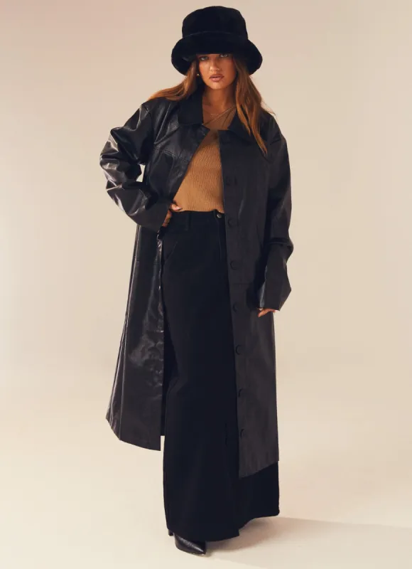 Power Mood PU Trench Coat - Black sold by Peppermayo
