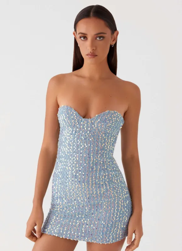 Disturbia Sequin Mini Dress - Sequin Denim made by Peppermayo