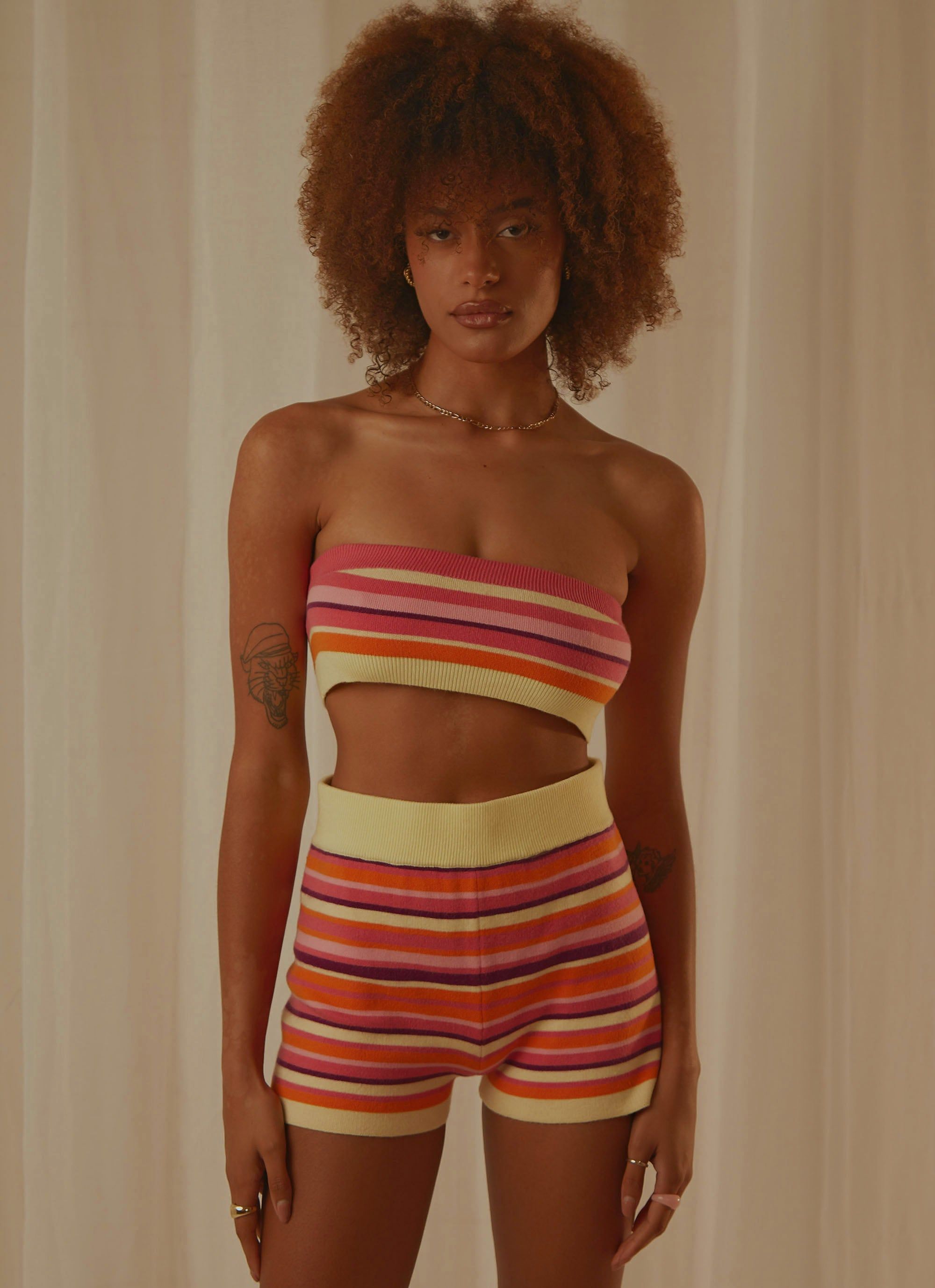 Sweet Talker Knit Crop Top - Pink Multi Stripe sold by Peppermayo product image thumbnail 2