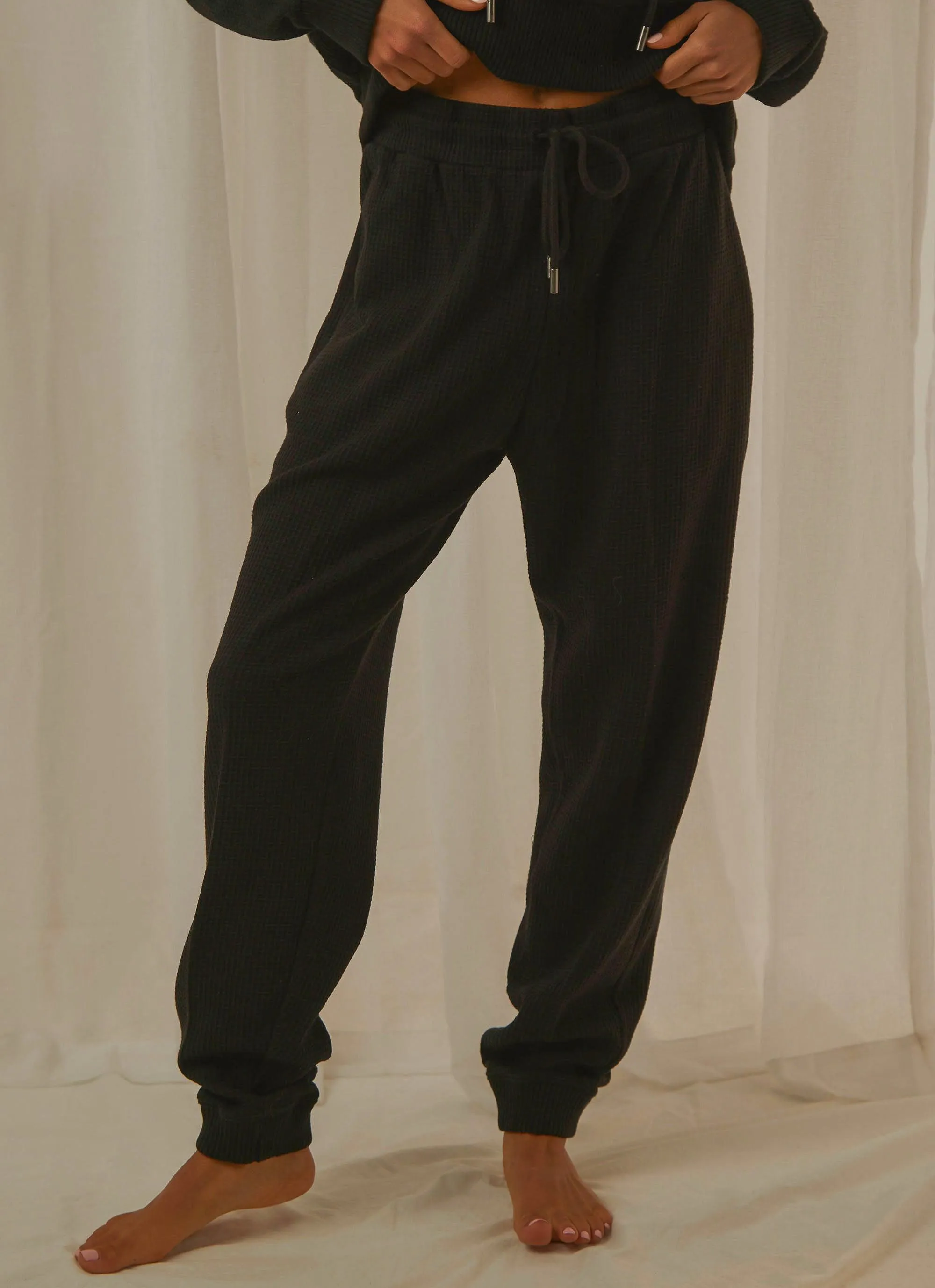 Kat Waffle Sweat Pant - Black sold by Peppermayo