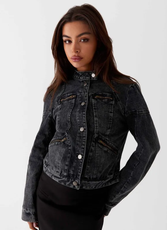Another Late Night Denim Jacket - Charcoal sold by Peppermayo