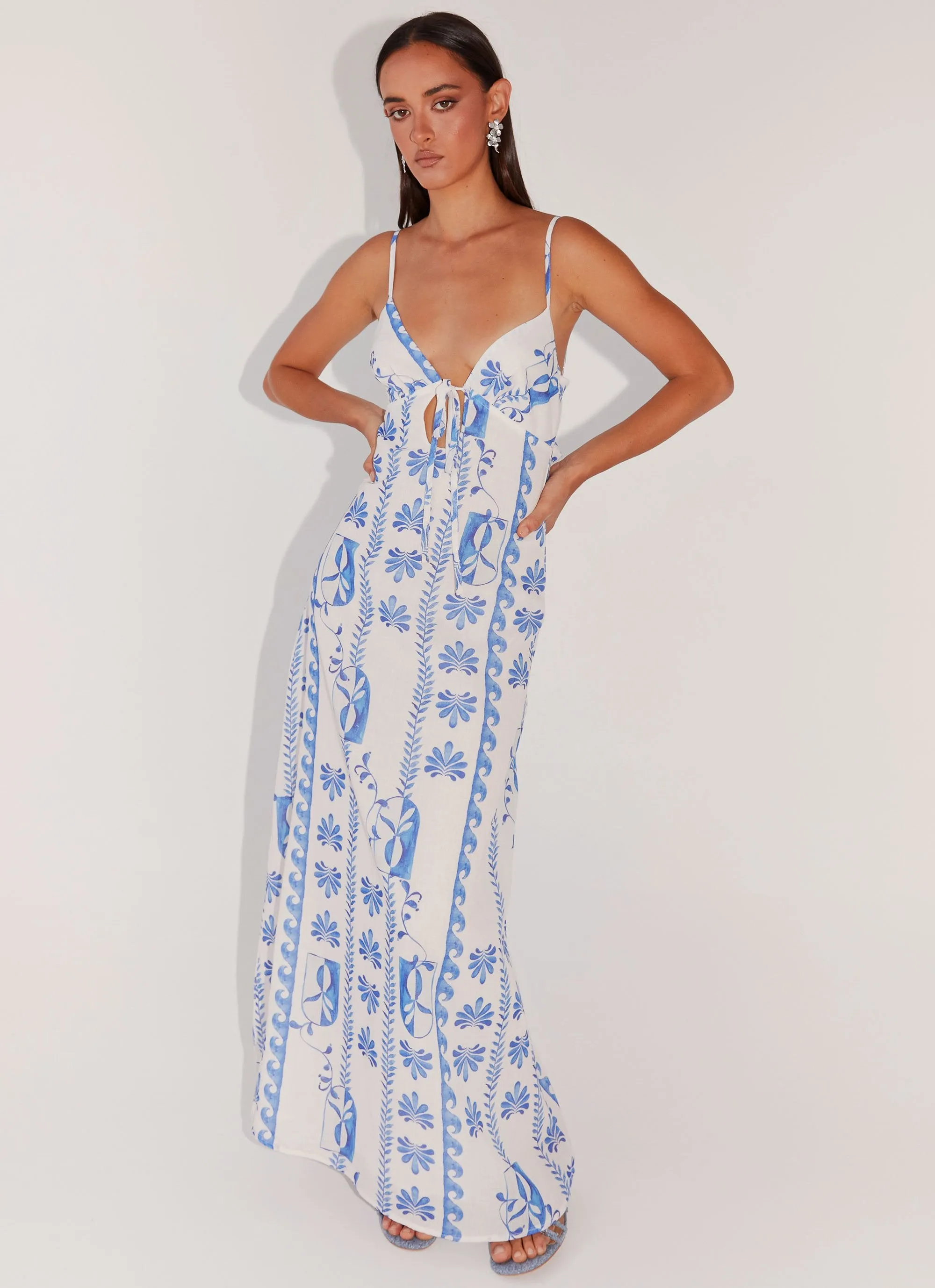 Flora Linen Maxi Dress - Floral Wave sold by Peppermayo