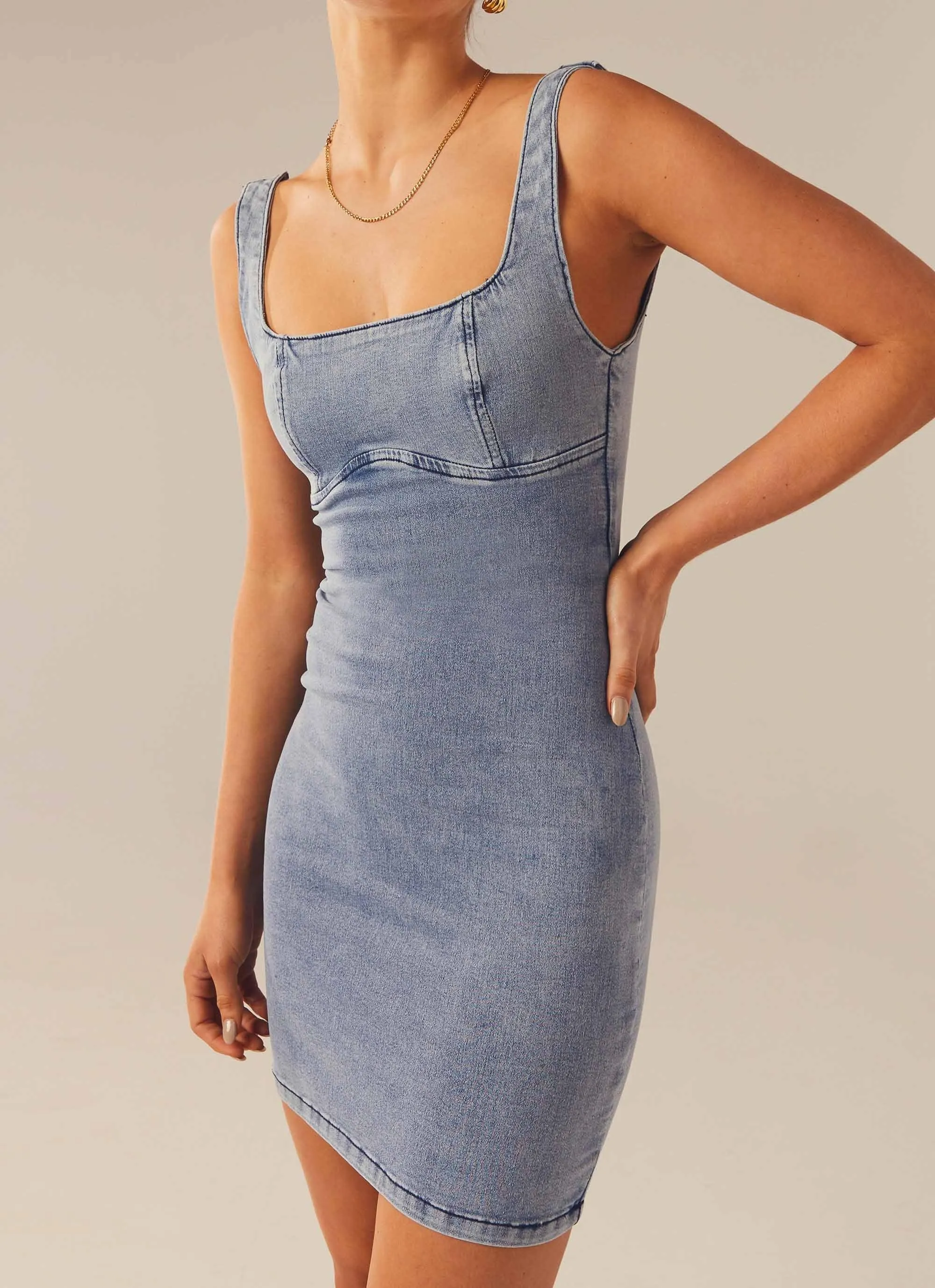 Alessia Denim Mini Dress - Blue Denim sold by Peppermayo product image thumbnail 3