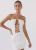 Island Echoes Linen Mini Dress - White sold by Peppermayo