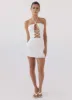Island Echoes Linen Mini Dress - White sold by Peppermayo