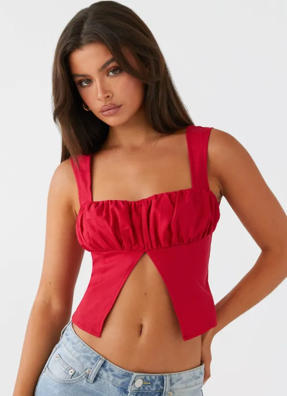 A Poet's Notes Linen Top - Red made by Peppermayo