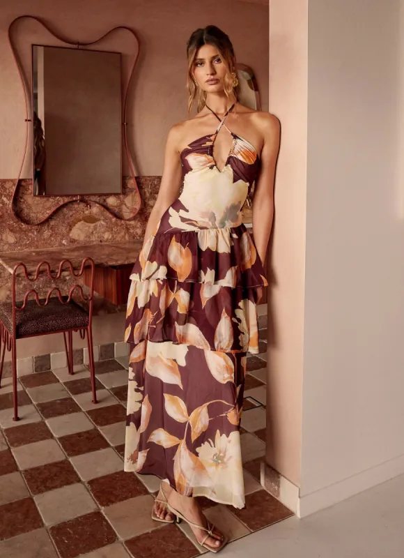 Sunset Chaser Maxi Dress - Brown Floral sold by Peppermayo