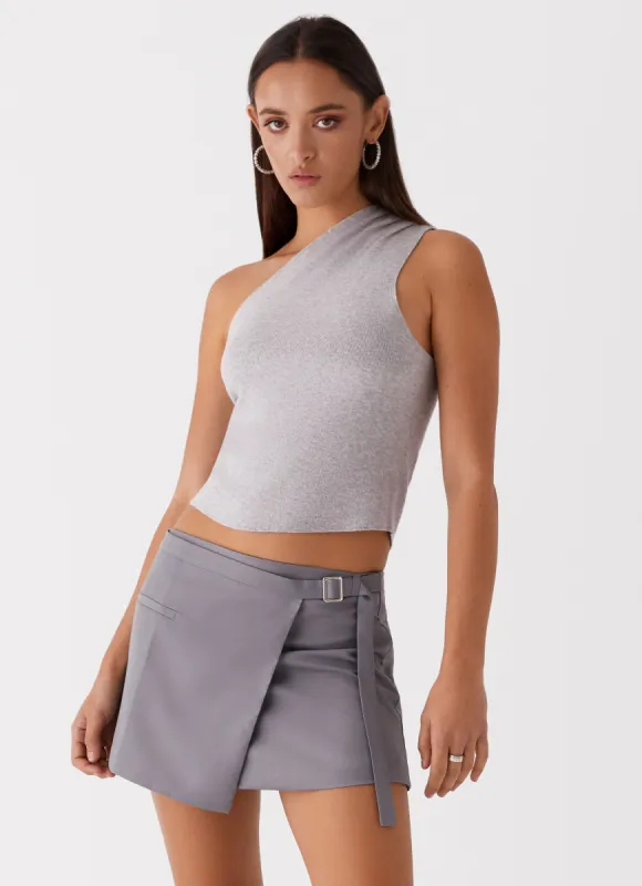 Indy One Shoulder Knit Top - Grey sold by Peppermayo