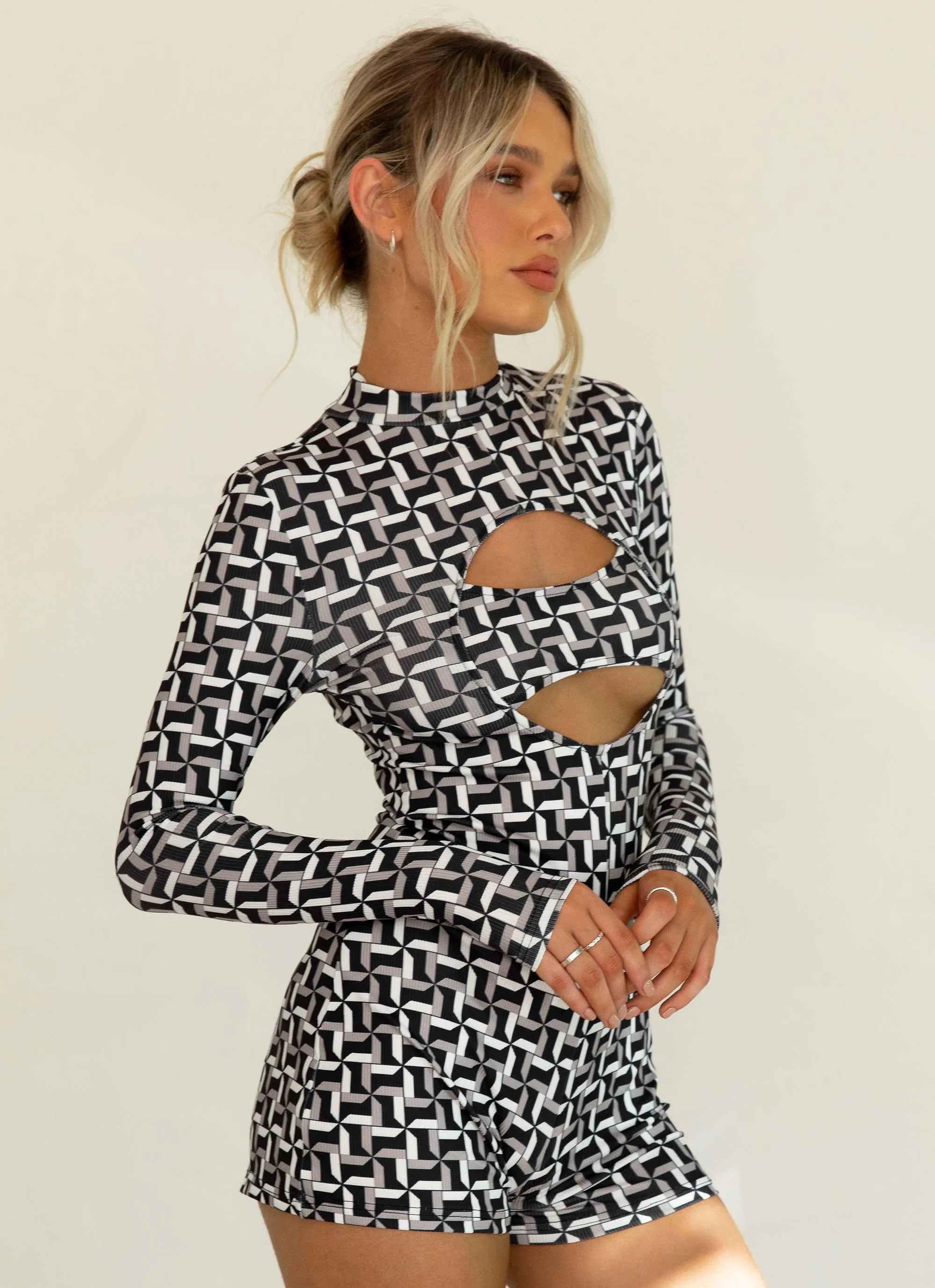 Feel the Vibe Playsuit - Monochrome Geo sold by Peppermayo product image thumbnail 2