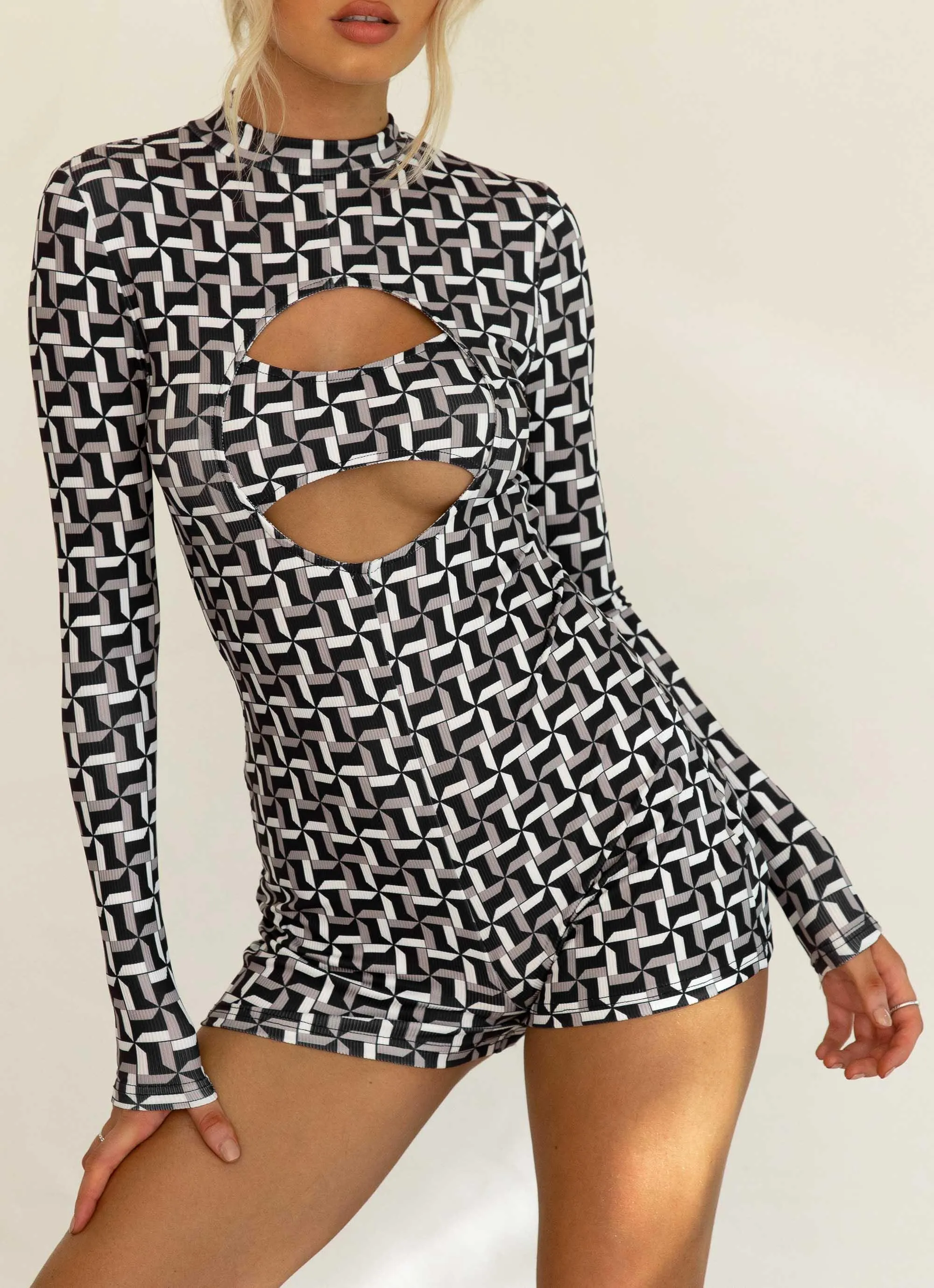 Feel the Vibe Playsuit - Monochrome Geo sold by Peppermayo product image thumbnail 4