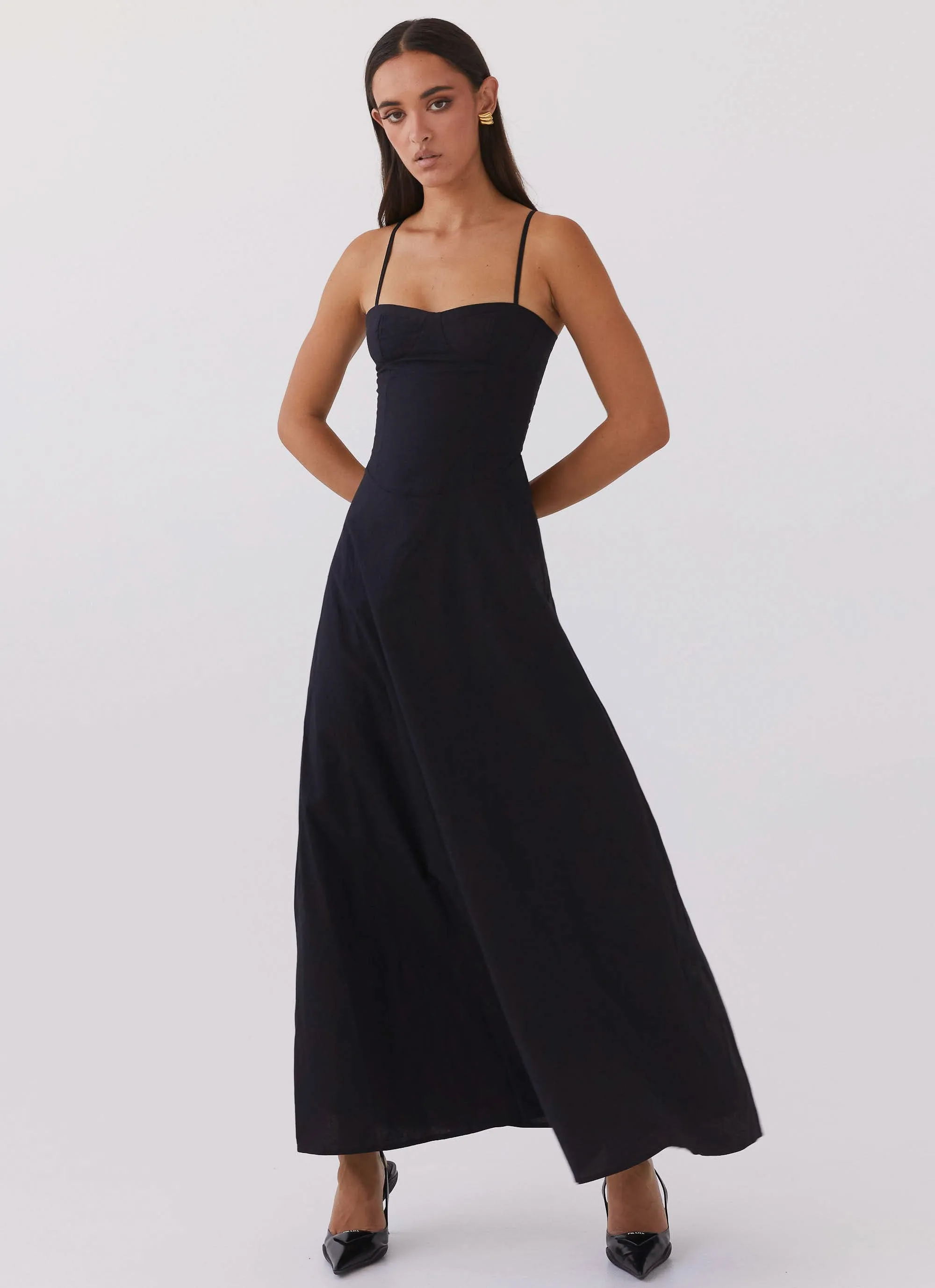 Angelina Linen Maxi Dress - Black sold by Peppermayo