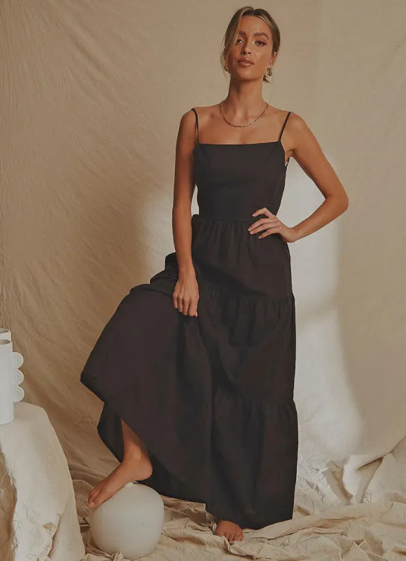 Havana Linen Maxi Dress - Black sold by Peppermayo