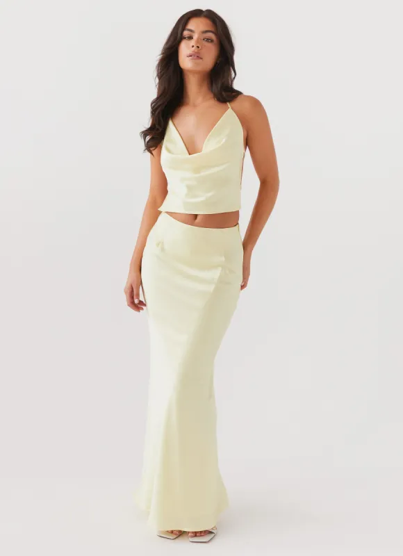 Ivanna Satin Maxi Skirt - Lemon made by Peppermayo