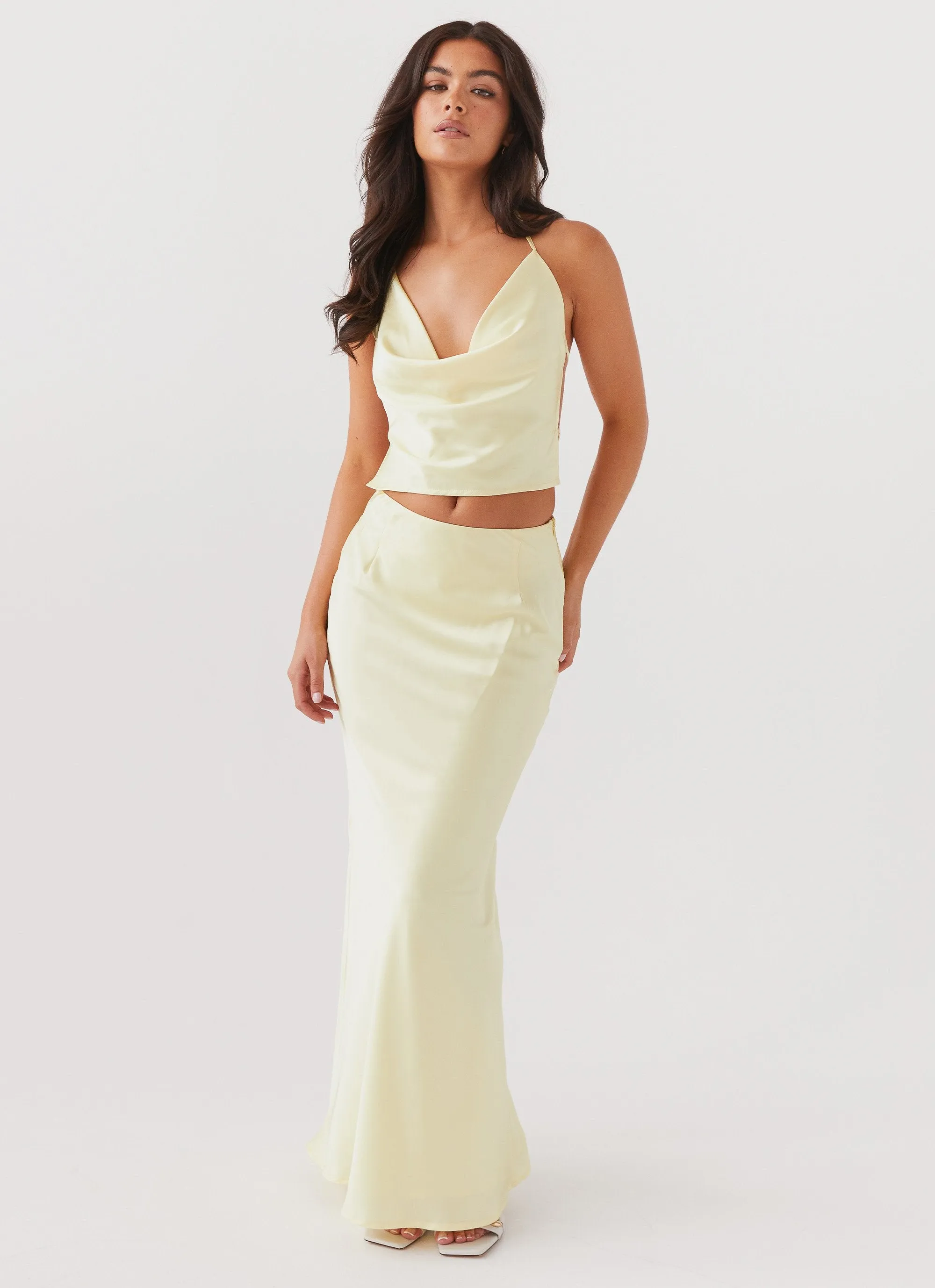 Ivanna Satin Maxi Skirt - Lemon sold by Peppermayo