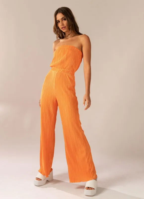 Doing The Most Plisse Jumpsuit - Tangerine sold by Peppermayo