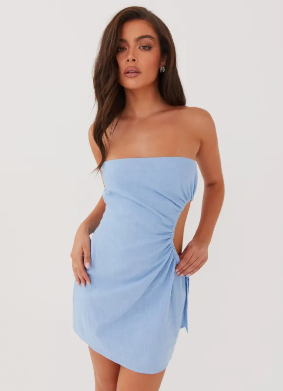 Rosella Linen Mini Dress - Blue sold by Peppermayo