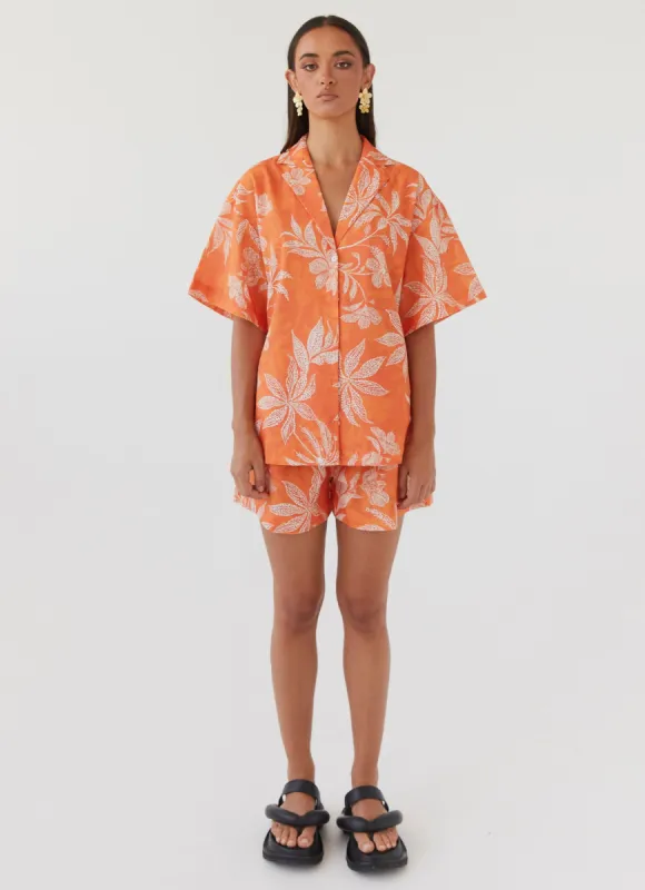 Sweet Relief Oversized Linen Shirt - Tropic Sunset made by Peppermayo