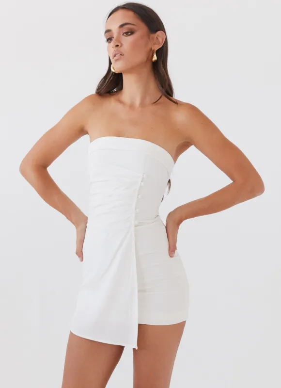Lavinia Linen Tube Mini Dress - White sold by Peppermayo