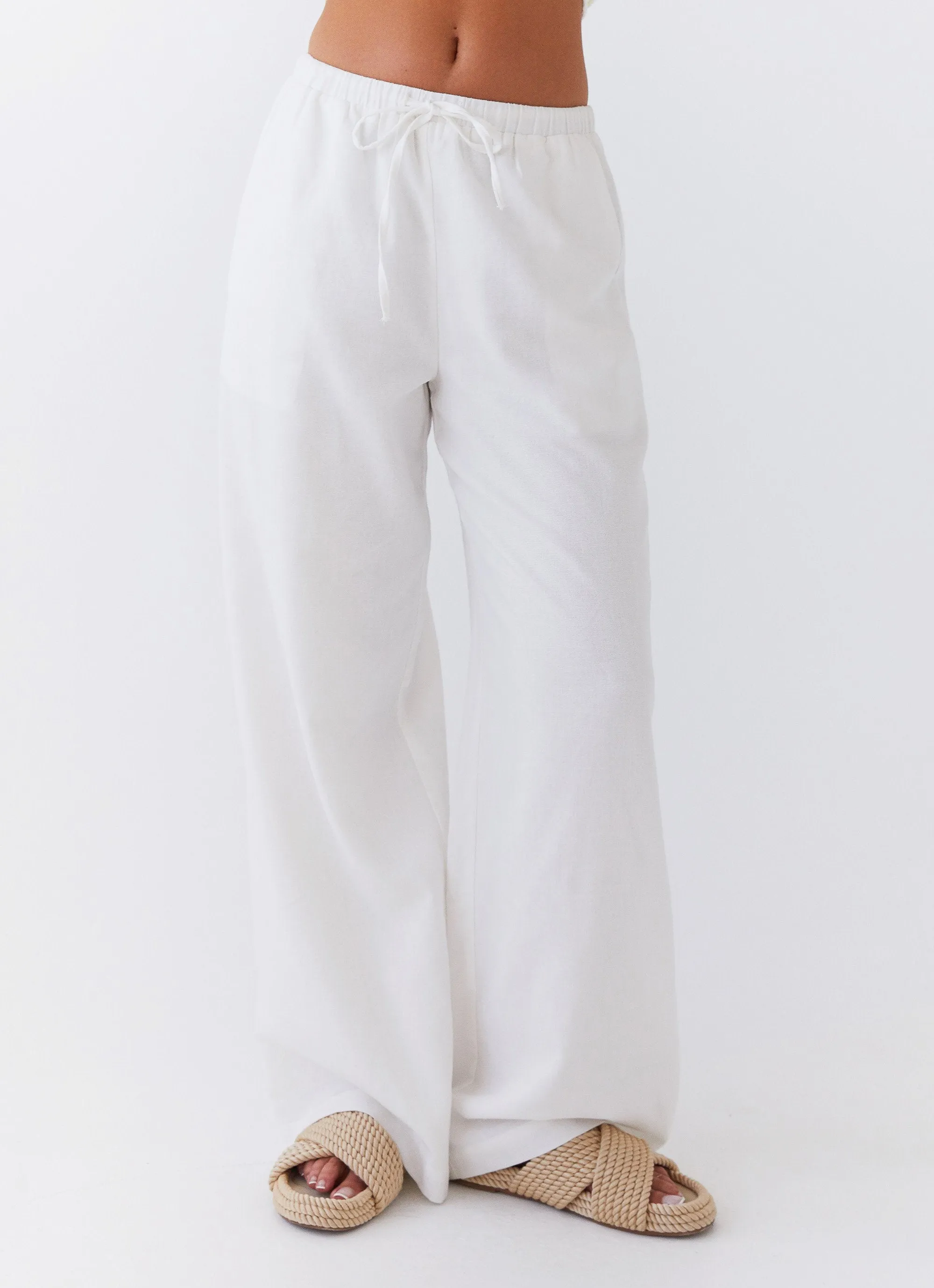 Fresh Face Linen Pants White Parallel