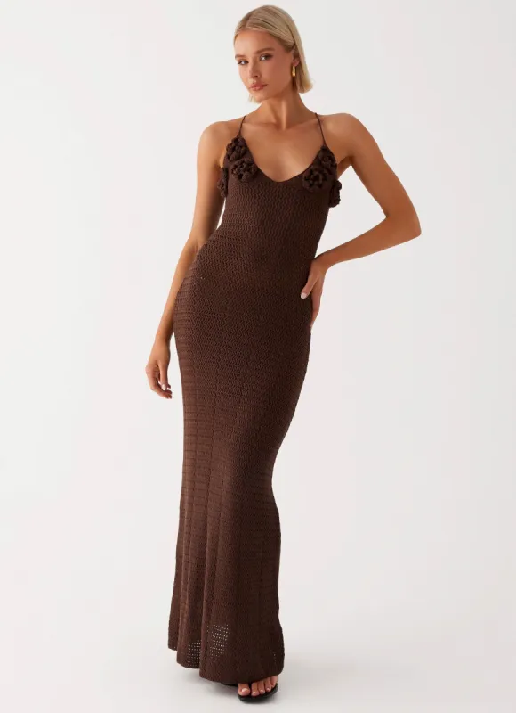 Zara Rose Crochet Maxi Dress - Chocolate sold by Peppermayo