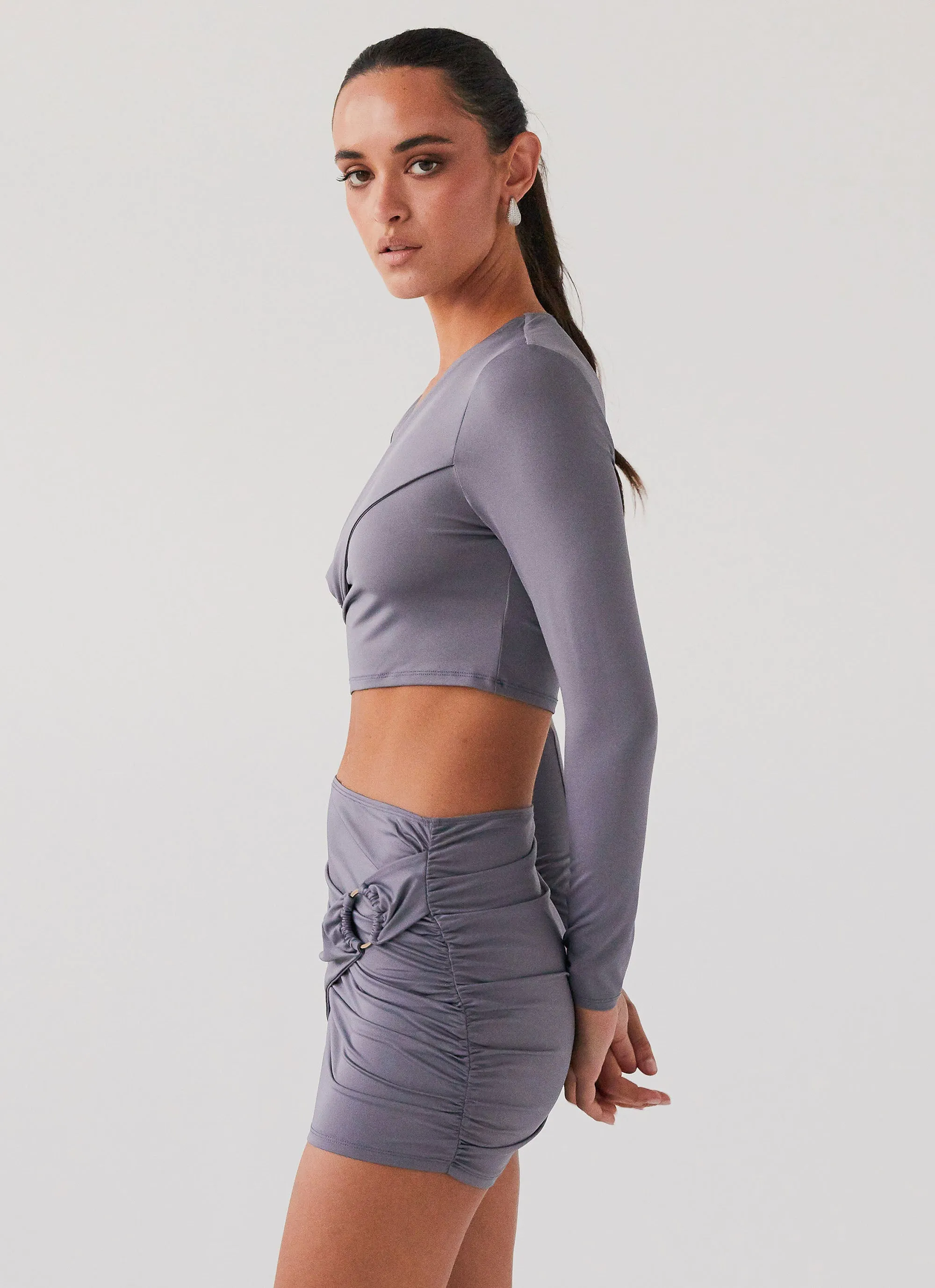 Smoke Bomb Wrap Mini Skirt - Slate sold by Peppermayo product image thumbnail 3