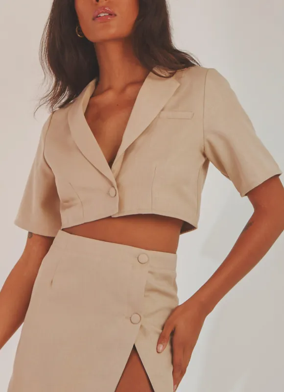 New York City Cropped Blazer - Taupe made by Peppermayo