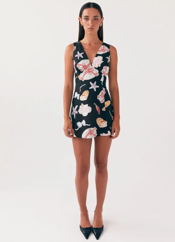 Kyra Linen Mini Dress - Black Banchetto sold by Peppermayo