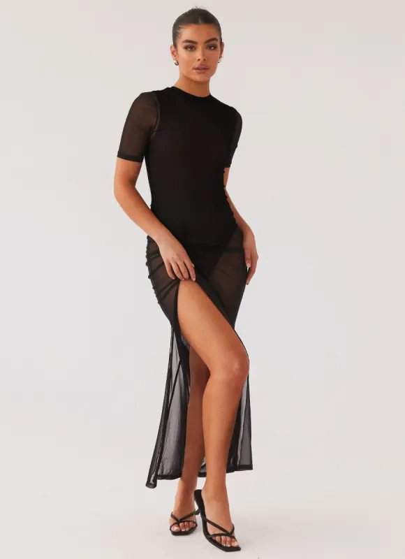 Fever Dreamer Mesh Maxi Dress - Black sold by Peppermayo